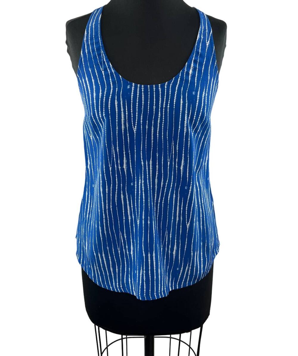 JOIE Blue White Stripe Sleeveless Scoop Neck Racerback Silk Tank Top Size XS
